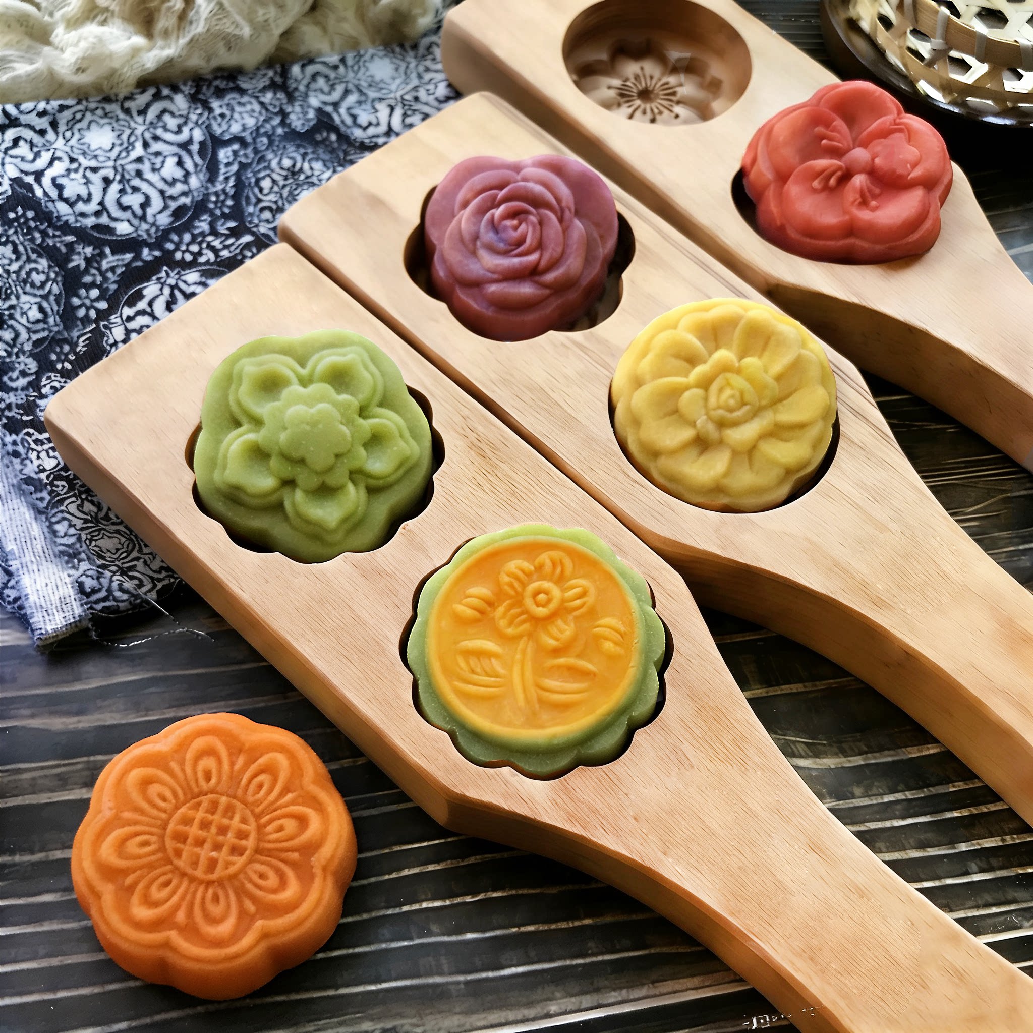 花朵月饼模具绿豆糕点木质传统牡丹桃花面食烘培压花青团艾果