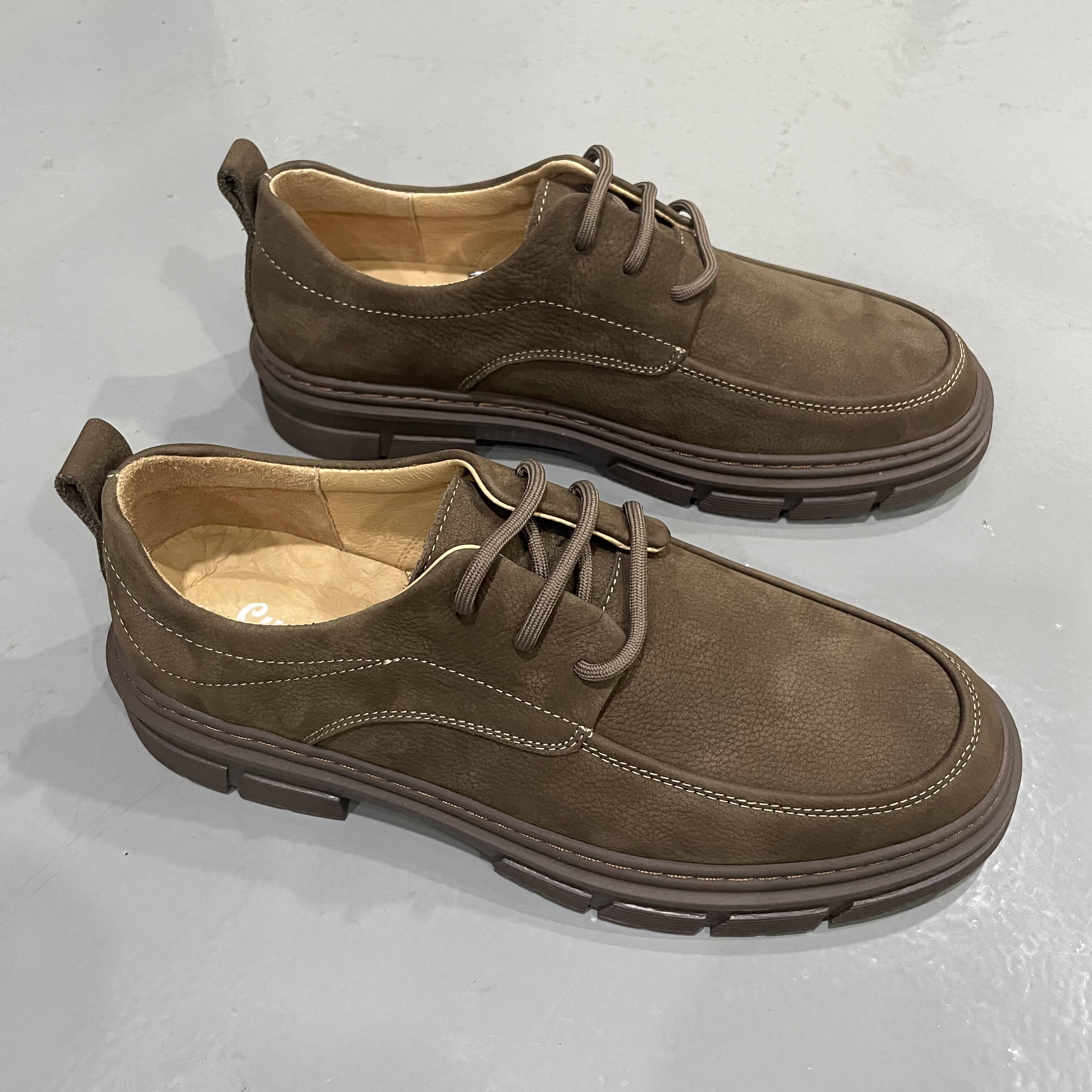 外贸新款里外全皮橡胶软底真缝线休闲系带男款牛皮鞋