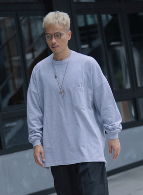 21AW重磅320g宽松廓形口袋长袖T恤cityboy开叉男女大码cleanfit