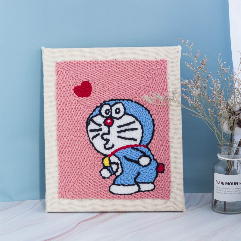 魔法手作哆啦a梦俄罗斯戳戳绣粗毛线手工刺绣diy材料包套装戳戳乐