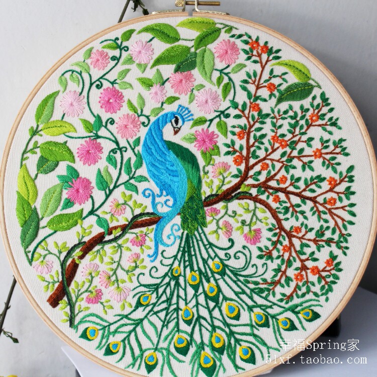 魔法手作 秘密花园孔雀布艺刺绣手工diy创意家居自绣花抱枕材料包