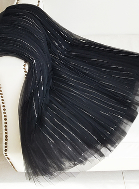 星空亮片网纱半身裙秋冬高级感亮闪闪中长裙小个子黑色百褶纱裙女