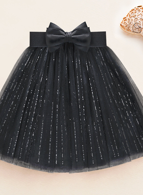星空亮片蓬蓬网纱短裙秋冬黑色蕾丝a字亮闪仙女蛋糕纱裙半身裙子
