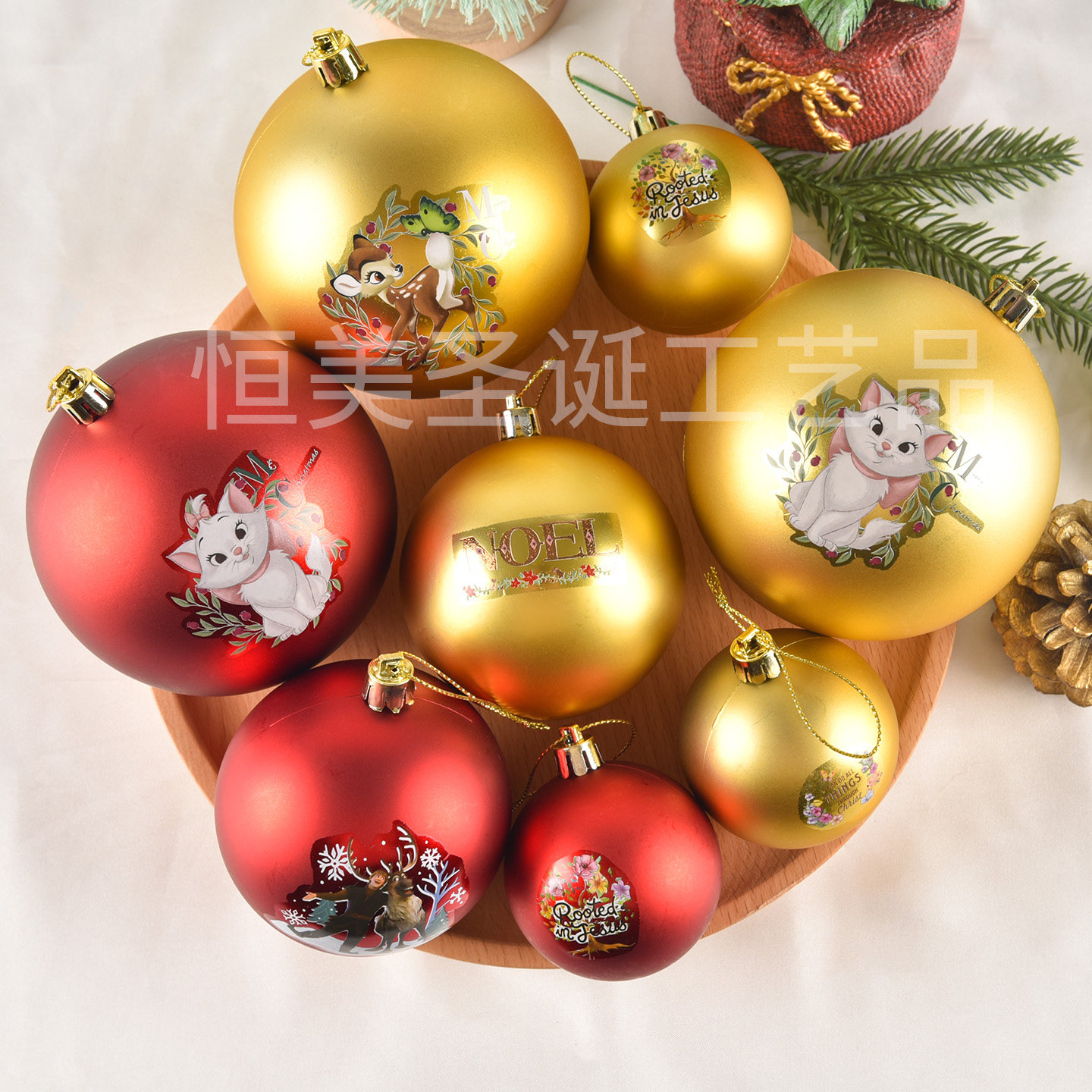 圣诞装饰定制logo图案手工贴纸球塑料圣诞球纪念品圣诞树挂饰吊球