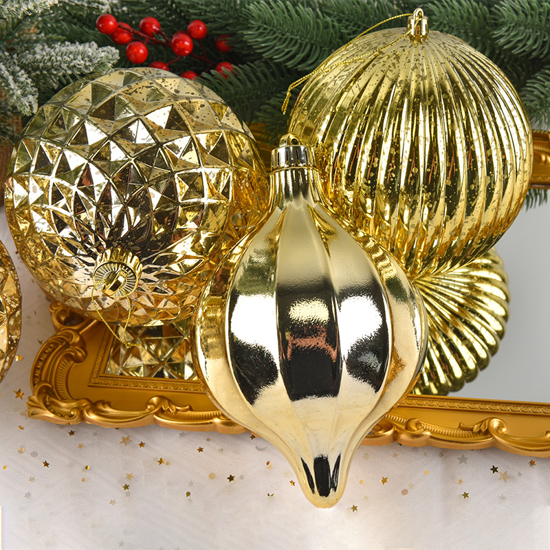 圣诞节装饰15CM异形塑料圣诞球亮光南瓜菱格彩绘球大号圣诞树挂件