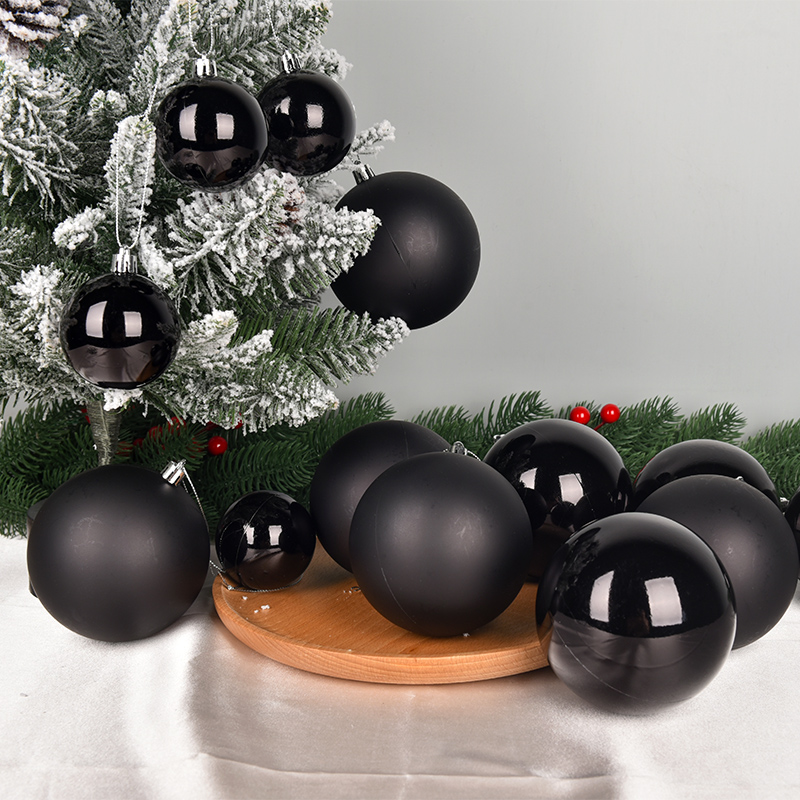 圣诞装饰球黑色亮光面磨砂塑料PVC圣诞球吊球圣诞树挂件场景装扮