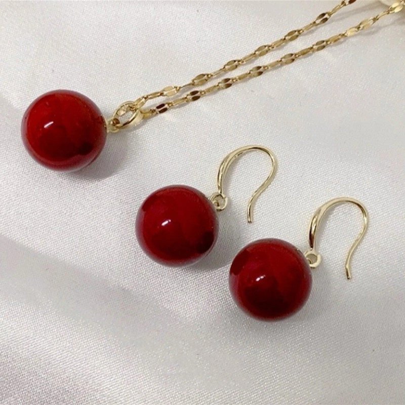 红色珍珠耳环项链套装时尚夸张2024新款爆款喜庆适合过年的耳饰女,饰品/流行首饰/时尚饰品新,耳环,淘宝优惠券,粉丝福利购,淘宝优惠卷