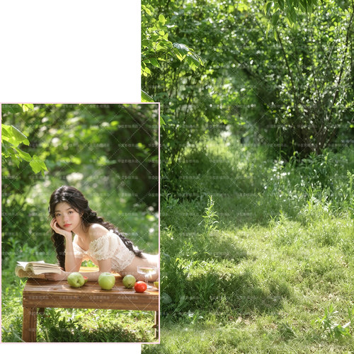 森系树林少女风人像拍照背景布