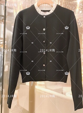 专柜正品JR2025秋季新款优雅黑色荷叶边拼接针织衫开衫女XRJ5M18D