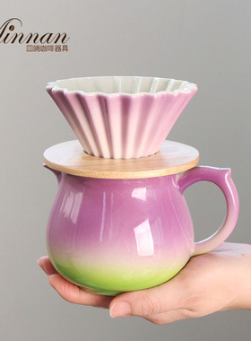 Minnan皿喃釉下彩渐变色手冲咖啡分享壶器具套装色彩感官品鉴杯