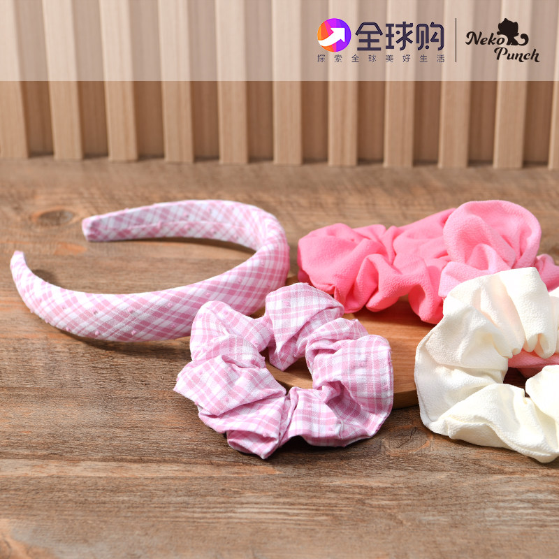 neko punch粉色系列发圈发饰发绳大肠头绳发箍甜美纯色格子百搭款
