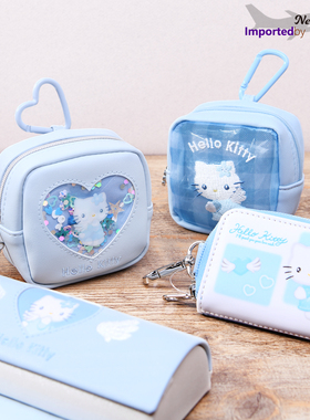 日本Marimo水色天使Hello kitty蓝色系列零钱钥匙小包眼镜盒可爱