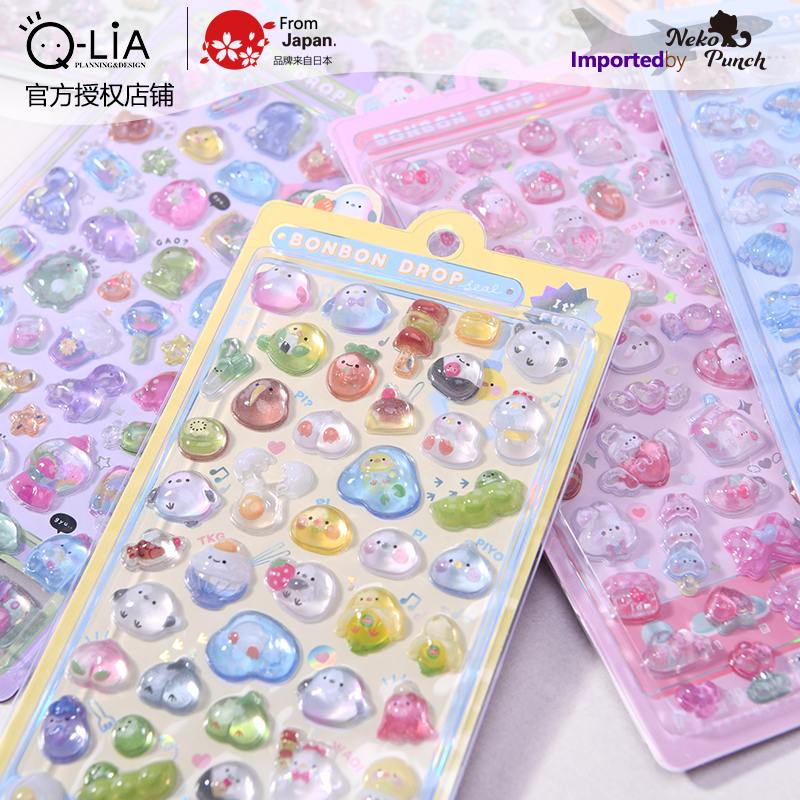 日本进口Q-LiA贴纸BONBON DROP立体滴胶贴纸可爱卡通手帐手机装饰