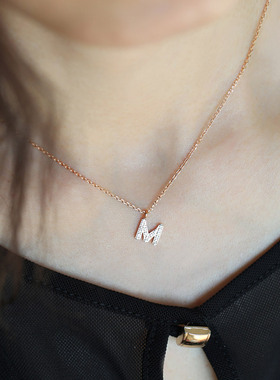 原创镶钻短款钛钢玫瑰金锁骨链