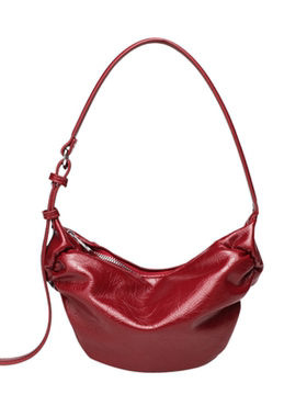 ZR新款高级感法式时尚红色褶皱椭圆形休闲单肩包腋下饺子包手提