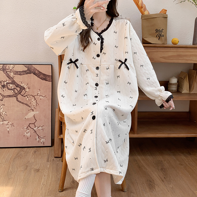 月子服睡裙女春秋冬季空气棉哺乳