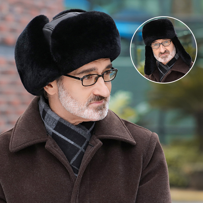 帽子男冬季獭兔毛整皮东北帽中老年皮草帽子雷锋帽保暖护耳骑车帽
