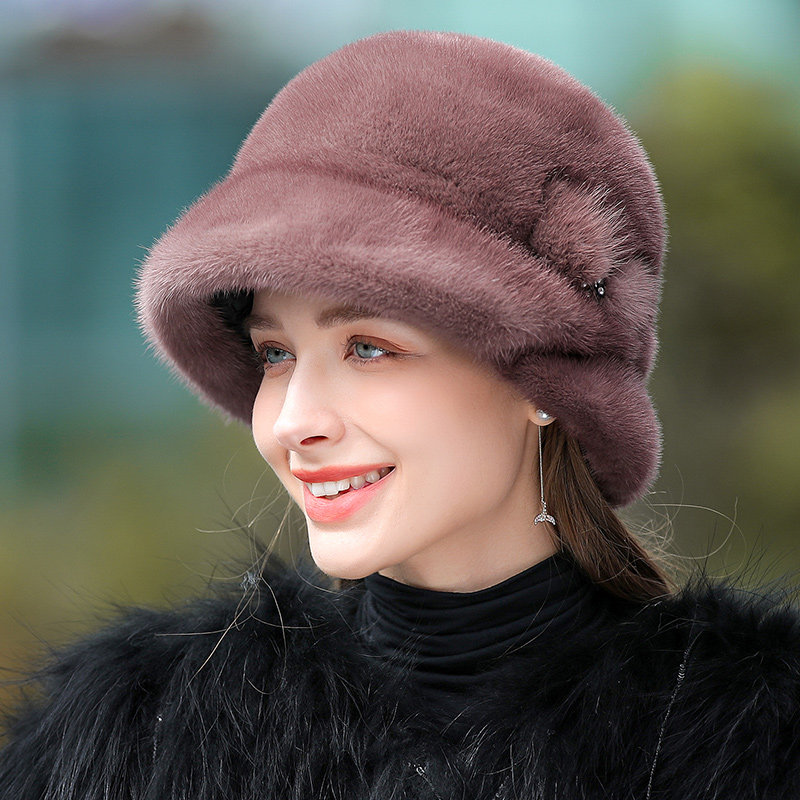 皮草帽子女秋冬天新款整皮水貂毛礼帽优雅保暖中老年裘皮帽子时尚