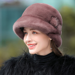 皮草帽子女秋冬天新款整皮水貂毛礼帽优雅保暖中老年裘皮帽子时尚