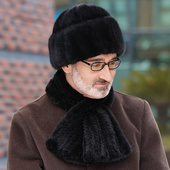 貂皮父亲爸爸保暖皮草帽子中老年人法式 水貂毛帽子男士 秋冬季 帽子