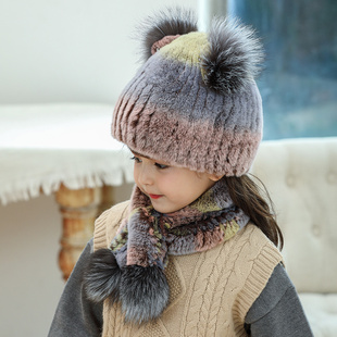 男女童冬季毛绒帽獭兔毛户外保暖女孩加厚耳朵帽可爱宝宝皮草帽子