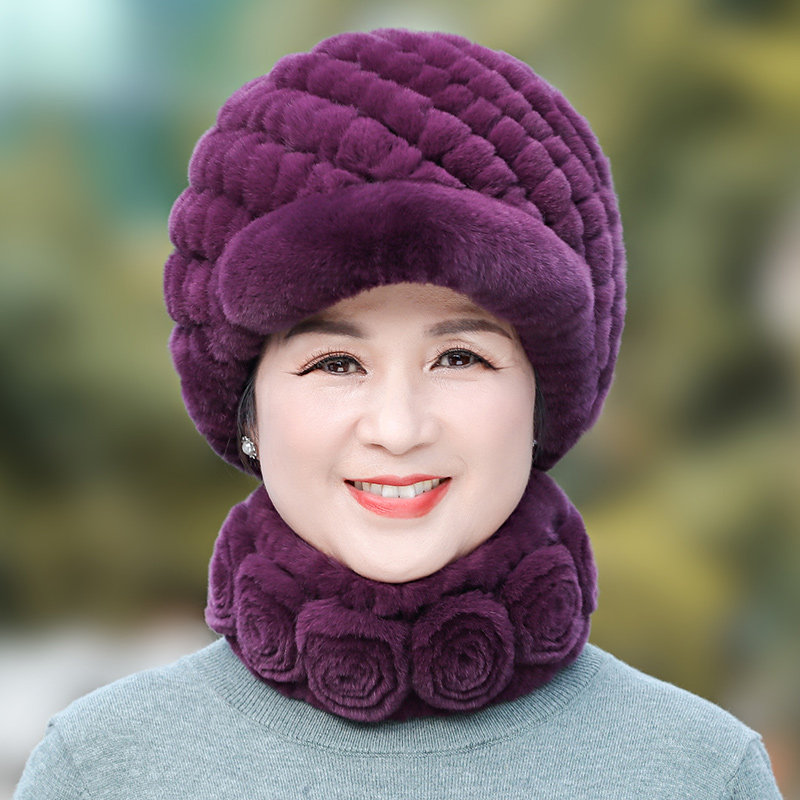 中老年人獭兔毛编织皮草帽子女冬季老人保暖鸭舌帽加厚奶奶帽妈妈