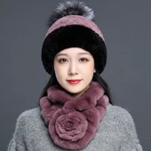 獭兔毛帽子女士秋冬季 妈妈中老年人皮草帽子冬天加厚保暖韩版 百搭