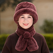 皮草帽子冬季 新款 中老年奶奶帽保暖妈妈皮草围巾獭兔毛帽子女冬天