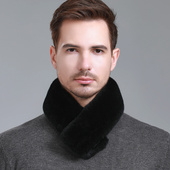 整皮围巾男冬季 吸铁石獭兔毛围脖加厚双面保暖围巾护颈小脖套韩版