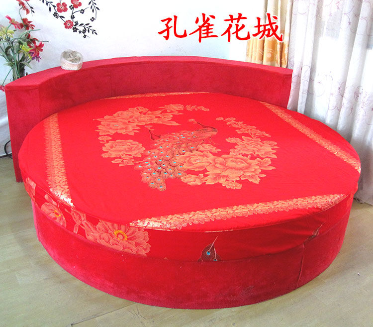 BIG RED PEACOCK FLOWER CITY ROUND BED FOUR-PIECE WEDDING BEDDING ROUND BED SKIRT WEDDING QUILT COVER BEDSPREAD COTTON CUSTOM