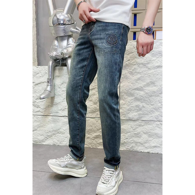 轻奢潮牌2026新款男士修身小脚牛仔裤夏季四面弹激光印花潮19902
