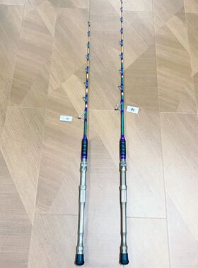 全富士纯手工实心玻纤满缠线电绞鳕鱼竿南油深海船钓独节竿