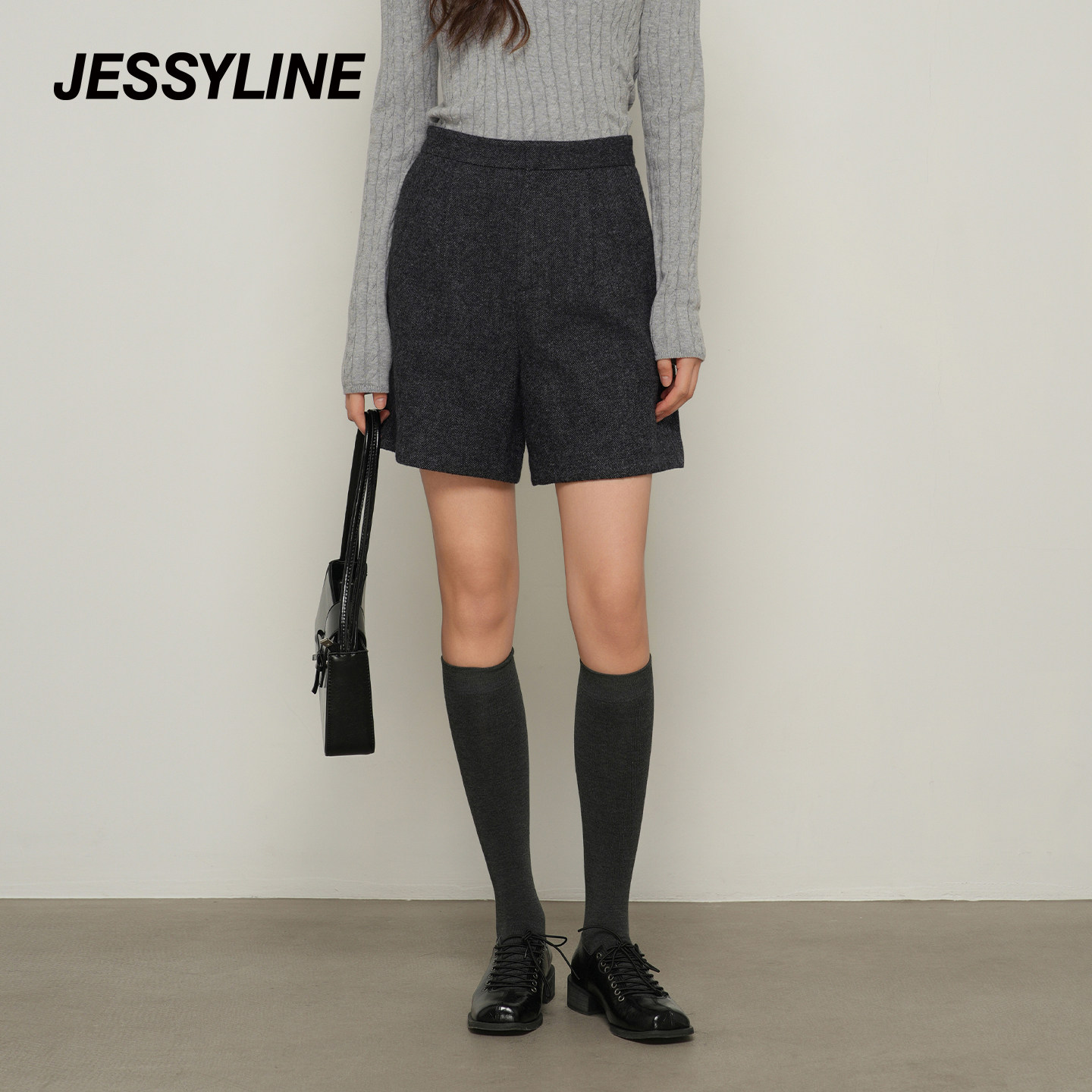 杰茜莱灰色直筒休闲短裤绝美秋潮流新款小个子打底裤子 jessyline