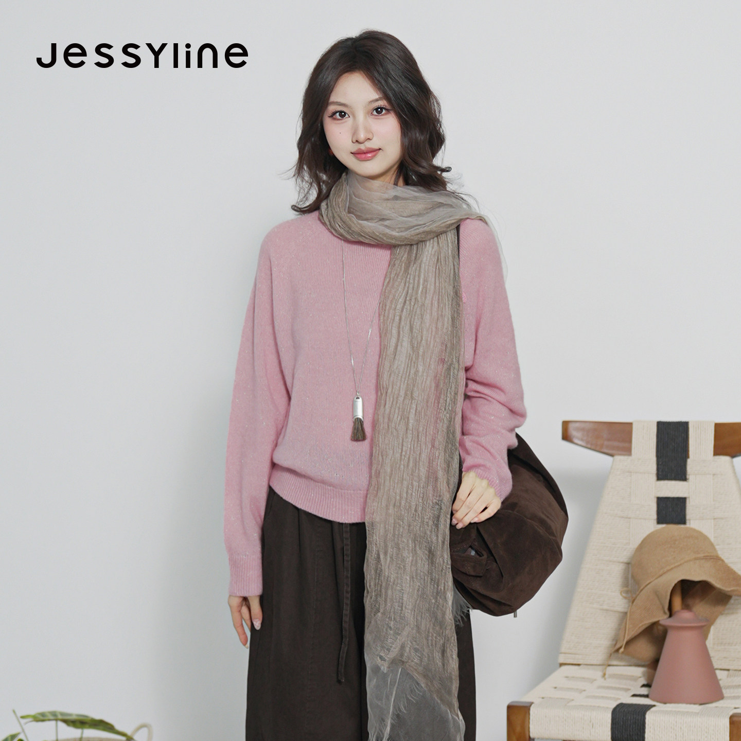 jessyline杰茜莱2026秋冬新款慵懒风绵羊毛衣女装宽松套头针织衫