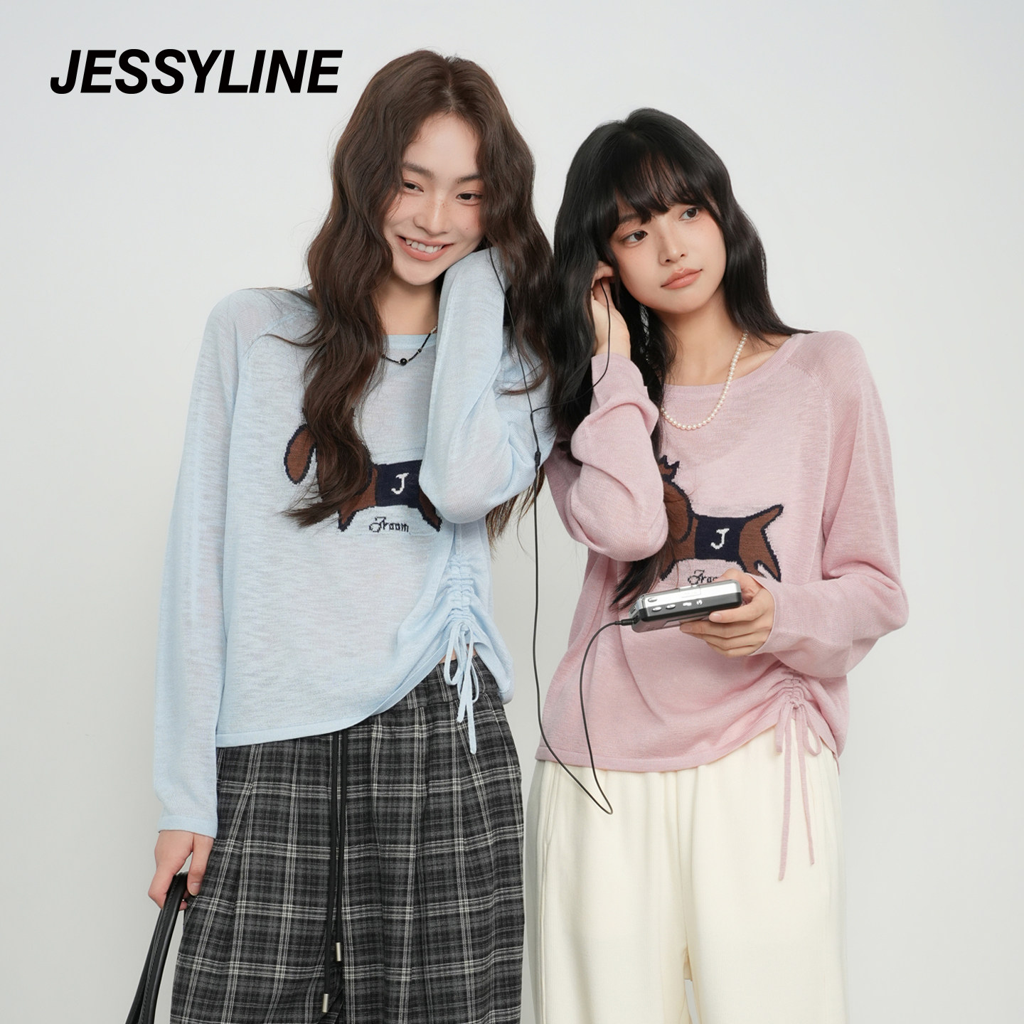 jessyline杰茜莱春夏新款百搭卡通减龄小个子薄款针织衫女士毛衣