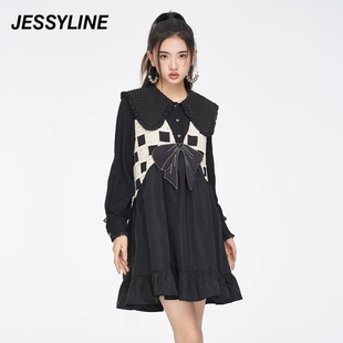 杰茜莱娃娃领蝴蝶结连衣裙 jessyline2023春季 专柜新款 311211038