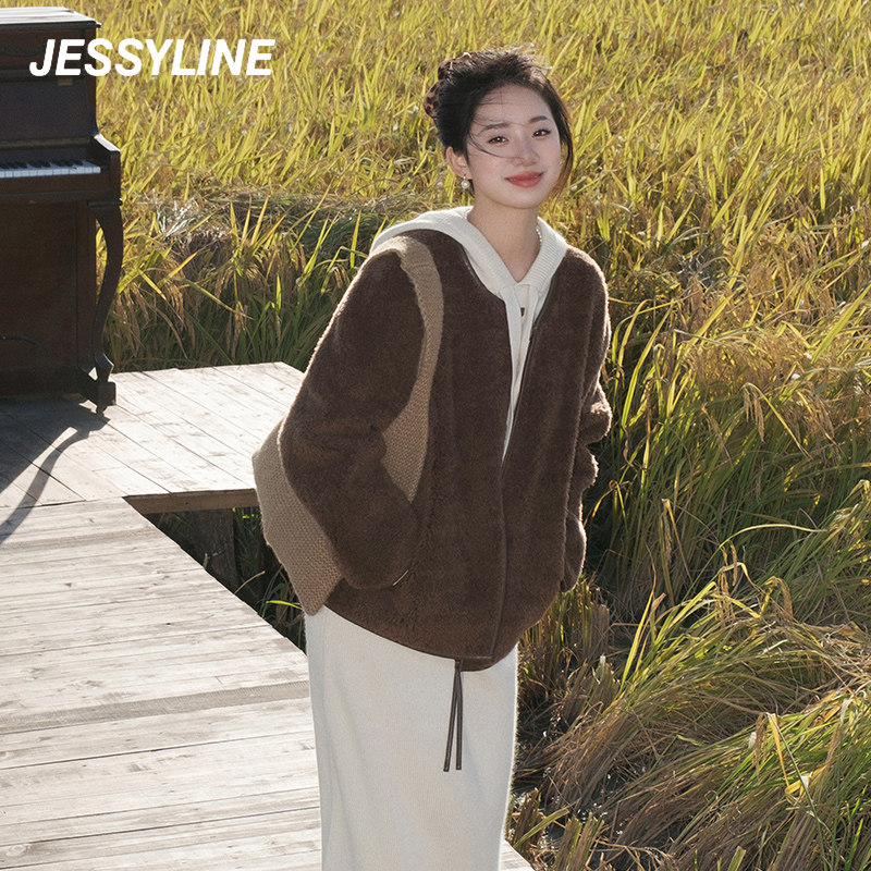 jessyline绝美春秋新款 杰茜莱气质美拉德羊羔毛绒皮草女保暖外套