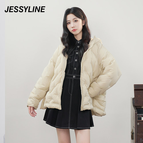 杰茜莱米白百搭高级感连帽羽绒服