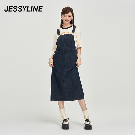 jessyline秋季专柜新款女装 杰茜莱长款牛仔背带连衣裙 331112033