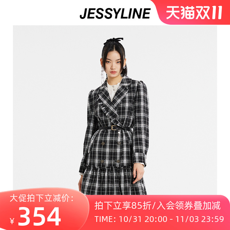 jessyline女装春装专柜新款 杰茜莱时尚黑白格子连衣裙 211211033