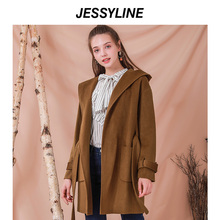 1.5折售罄款 jessyline 杰茜莱连帽羊毛呢大衣女中长款呢子外套
