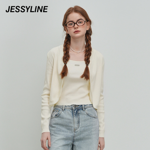 2折特卖款 jessyline杰茜莱春淡人穿搭短款针织背心开衫两件套装