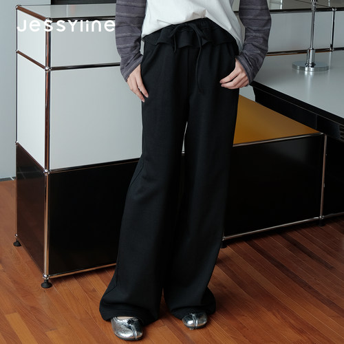 杰茜莱秋新款黑色阔腿休闲长裤女
