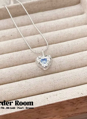 Powder Room·S925纯银项链｜海蓝之心银项链锁骨链