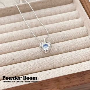 Powder Room·S925纯银项链｜海蓝之心银项链锁骨链