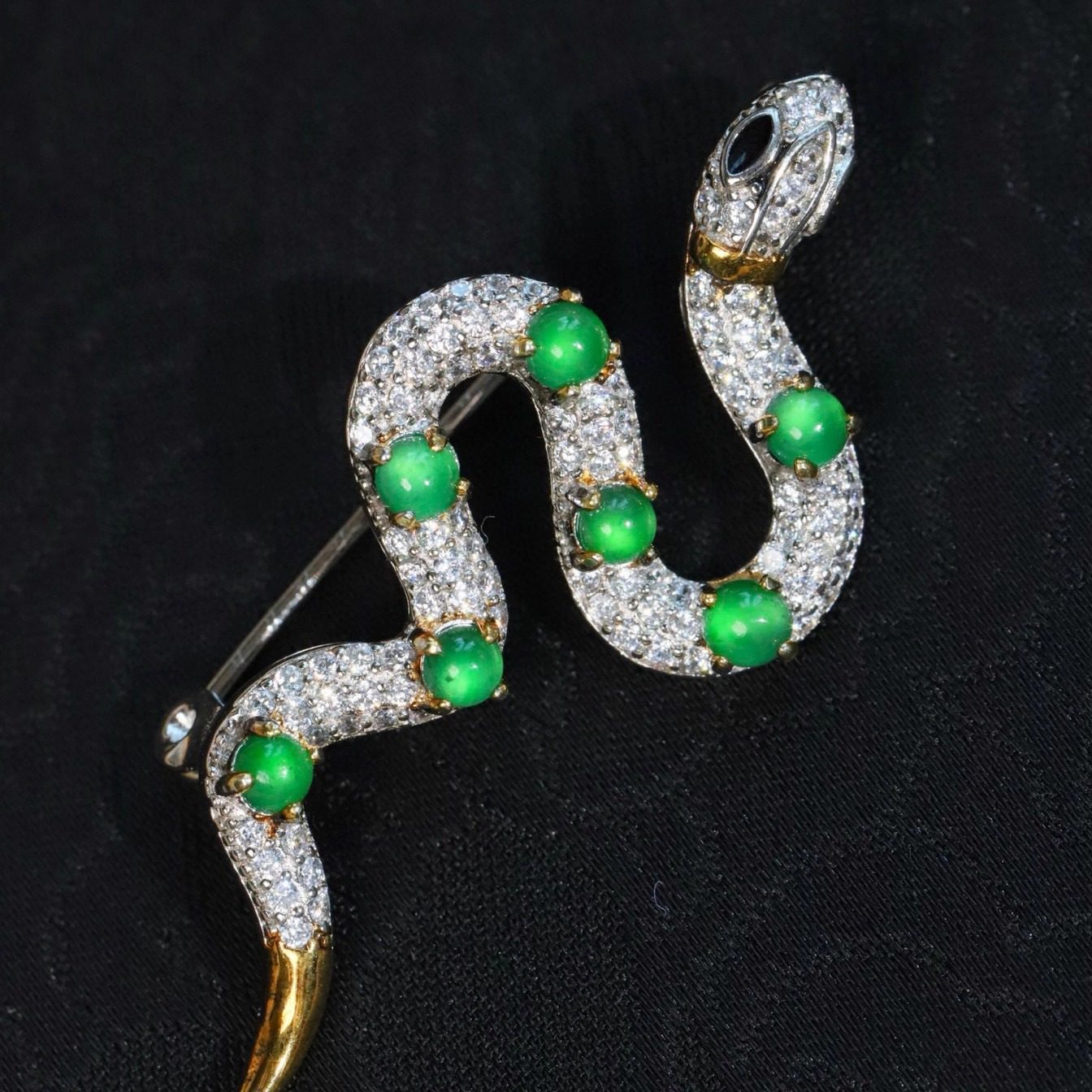 蛇形胸针高档女轻奢小众设计感镀金毛衣西装胸花别针饰品天然翡翠,珠宝/钻石/翡翠,其他,淘宝优惠券,粉丝福利购,淘宝优惠卷