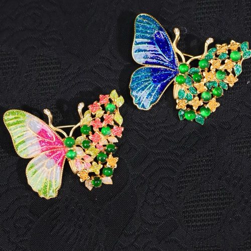925纯银镀金 珐琅天然A货翡翠蝴蝶胸针女款胸针奢华款