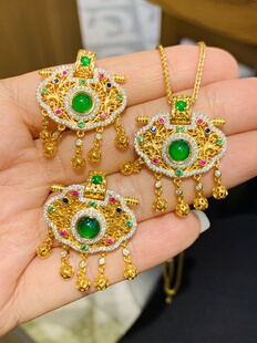 新中式925纯银镀金天然A货翡翠满绿辣绿花丝如意锁包吊坠天子门生