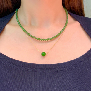 天然和田玉碧玉项链女款18k金镶嵌锁骨链路路通玉石吊坠颈饰礼物