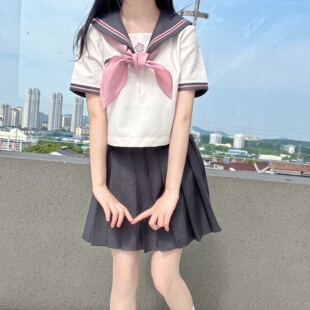 樱屿中花遇夏服短袖灰粉水手服jk制服装套装原创甜美日系少女校服